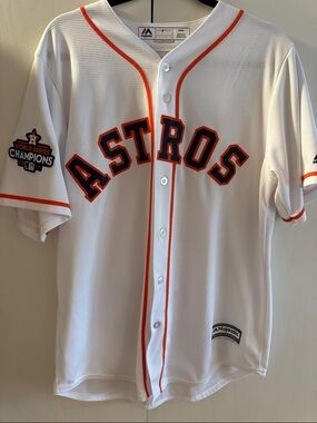 Majestic White Orange Astros Button-Up Jersey